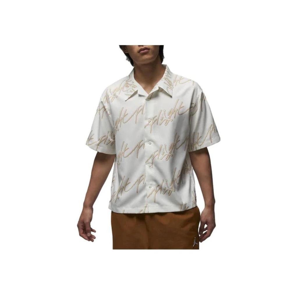 Jordan Allover Logo Print Locker geschnittenes Kurzarmhemd Herren Tops Weiß FB7323-133