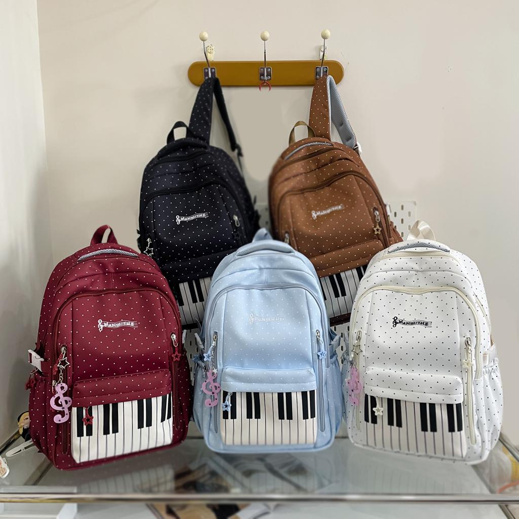 Polka Dot Piano Women's Backpack Lightweight Casual Simple Design School Bag Travel Bag with Zipper for College Students Teens