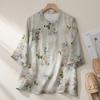 1116 neuer Top chinesischer Stil Stehkragen bedruckter Pullover Retro Chinesisch Zen Baumwolle und Leinen Hemd