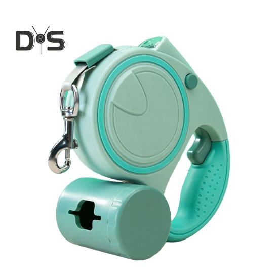 

Выдвижной поводок для собак с эргономичной ручкой, пояс для прогулок с защитой от спутывания, фонариком и дозатором пакетов для фекалий для средних и маленьких собак 3M зелёный