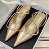 Fashion Golden Pointed Toe Narrow Band Design Brand Slippers Women Fashion Shallow Soft Sole Flat Sandal Elegant Summer Footwear Woman