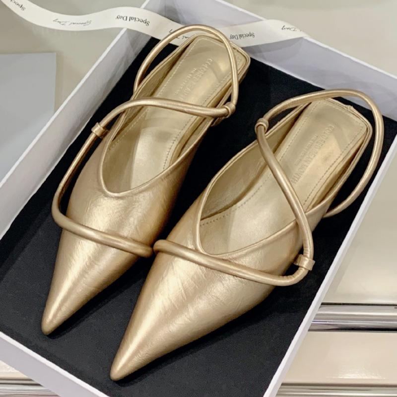 

Модные золотые туфли-лодочки с острым носком, узким ремешком, брендовые шлепанцы, женские модные летние элегантные сандалии на плоской подошве 39 золотой