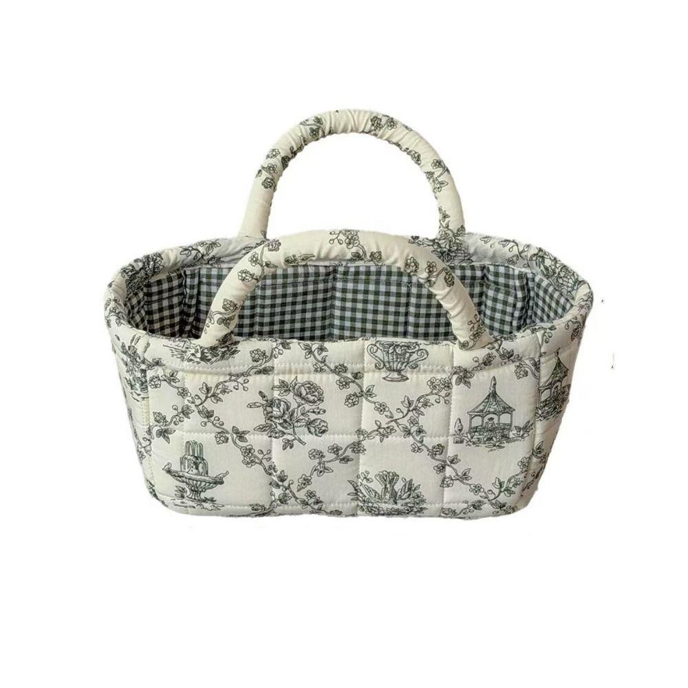 Hand-held French Vine Handbag Printed Floral Organizers Basket Laundry Storage Basket  Home Office