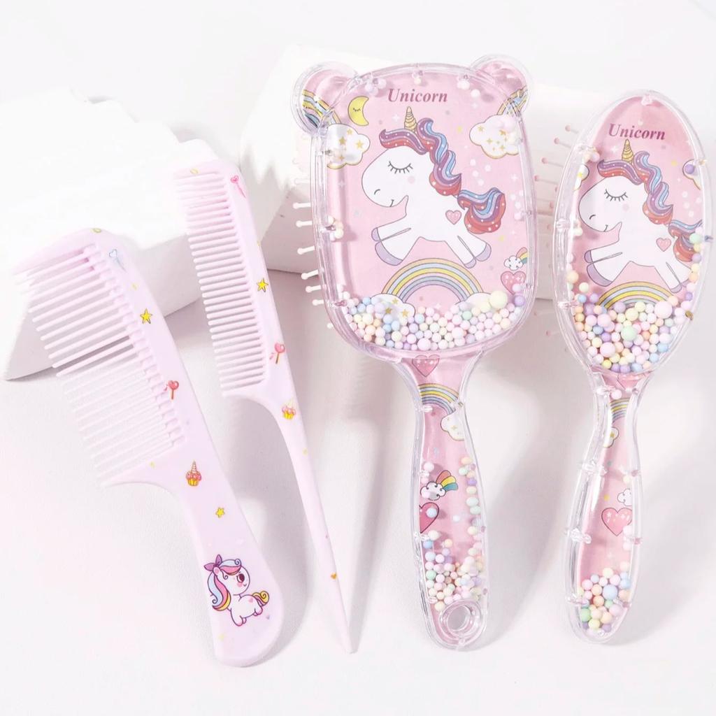 4-pcs Styling Comb Combination, 2 Mini Cartoon Combs, Colorful Cartoon Design Bubble Airbag comb,Special for Real Hair Wigs