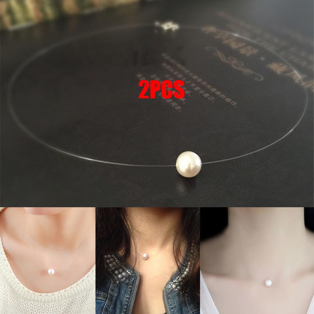 2PCS Acrylic Pearl Necklace & Pendants Invisible Transparent Fishing Line Chocker uygun fiyatlı