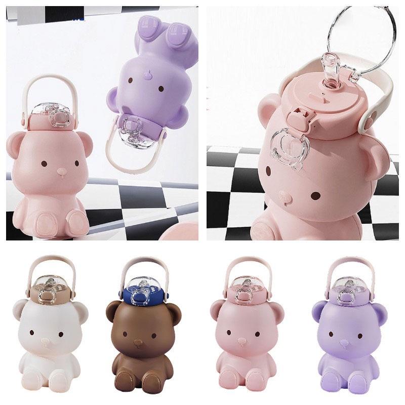 Lovely Bear Water Bottle With Strap And Handle Large Capacity Bounce Cup Perfect For Girls And Students