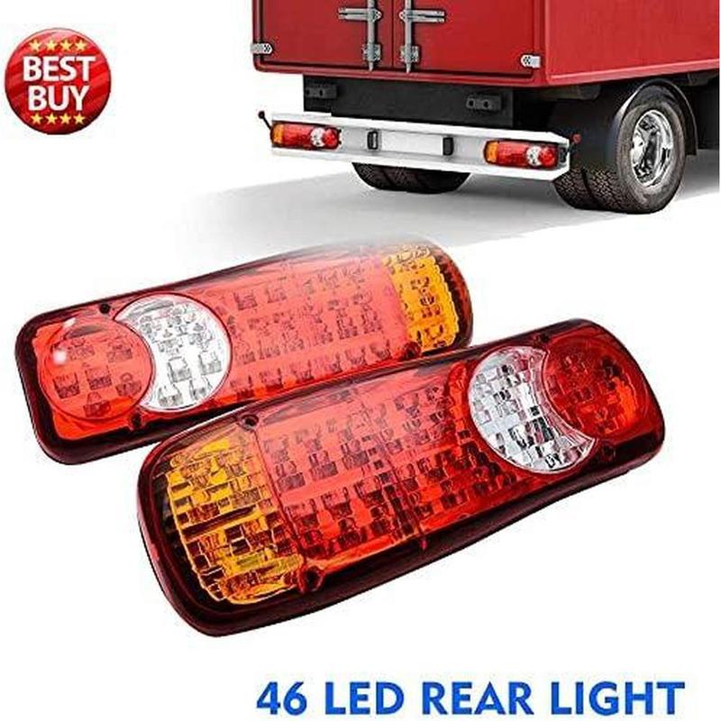 2Pcs LED tail light, 12V 46LED Rear Tail Reverse Light Indicator for Truck Trailer
