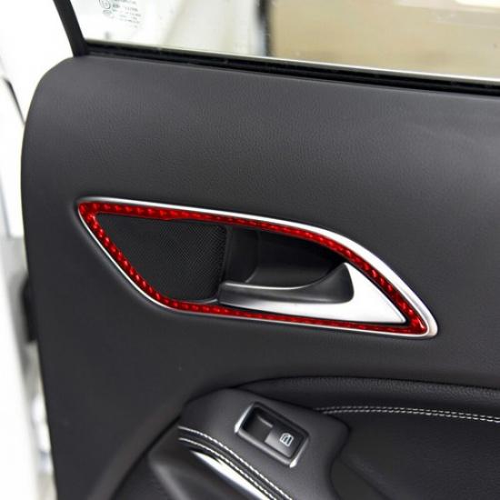 For Mercedes Benz CLA GLA Red Carbon Fiber Interior Rear Door Handle Cover Trim