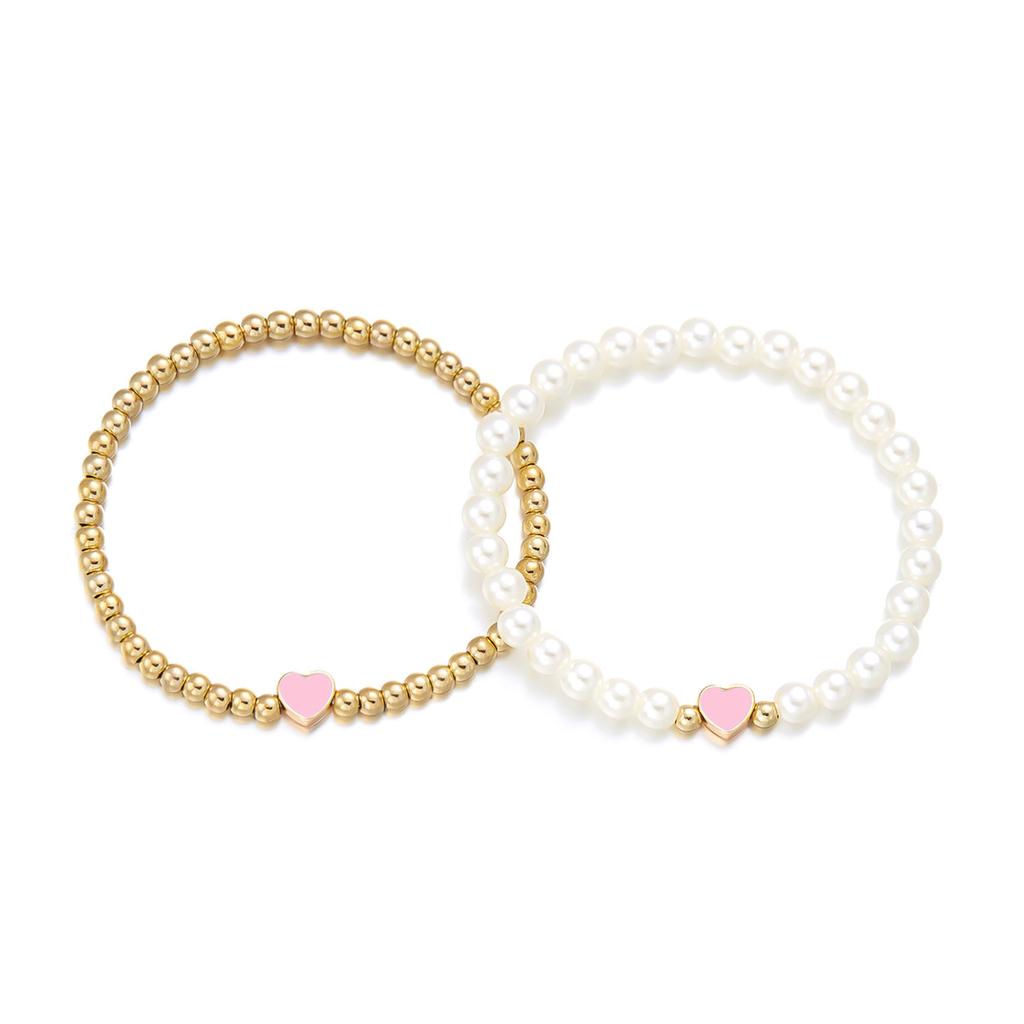 High-end bracelet Valentine's Day double-layer imitation pearl jewelry fashion love matching couple bracelet two-piece set