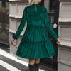 Vår, höst och vinter Damklänning Modetemperament Elegant grön klänning