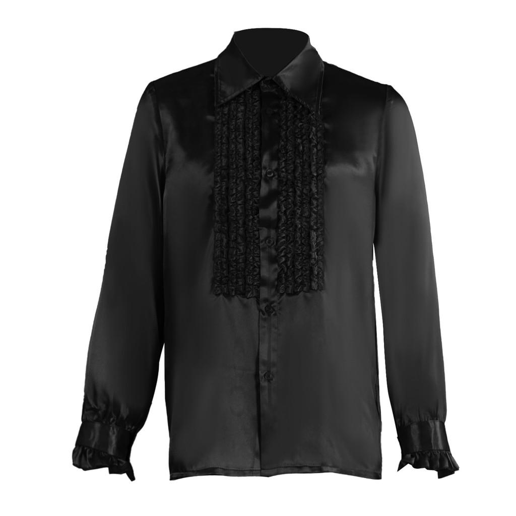 Polyester Satin Ballroom Performance Shirt For Men And Women With Ruffle Details For Halloween Stage Shows