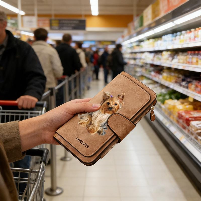 1PC Yorkshire Terrier Women's Long Wallet Tri - fold Card Holder with Multiple Slots Printed Zipper Card Wallet Cash ID Credit Card Organizer for