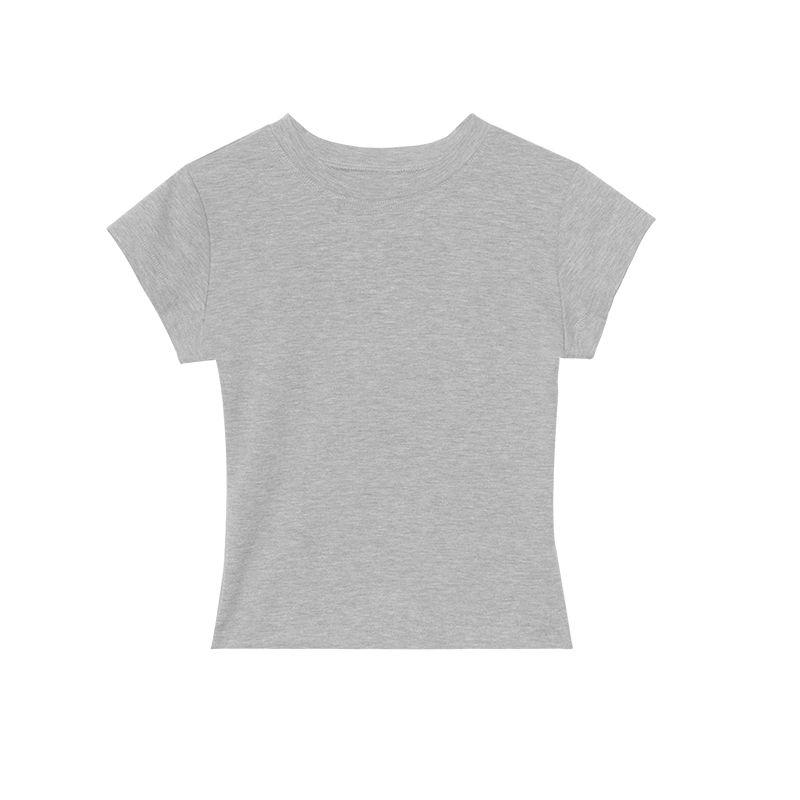 

Shoulder 2024 Summer Slimming Pure Color Short Sleeve T-Shirt Gray M presale