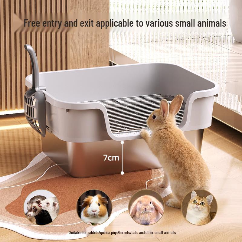 Toaletă Extra Mare din Oțel Inoxidabil pentru Iepuri cu Protecție Anti-Stropire și Gard Ridicat pentru Animale Mici