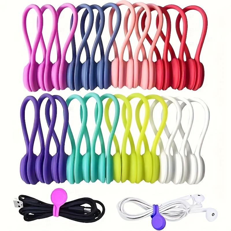 5-Pack Magnetic Silicone Cable Ties, Reusable Cord Organizer with Magnetic Closure - Assorted Colors