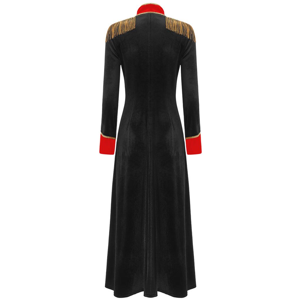 Womens Halloween Circus Costume Velvet Tailcoat Fringe Shoulder Boards Renaissance Gothic Jacket Cosplay Outfit