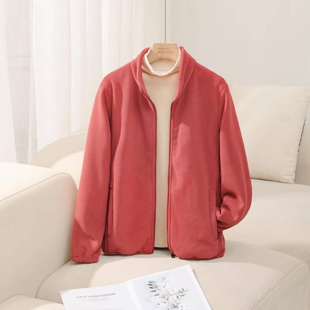 Women's Thick Fleece-Lined Jacket - Warm, Casual, Stand-Up Collar Cardigan for Autumn & Winter