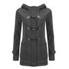 Manteau d'hiver chaud à capuche en polaire Automne Femme Élégant Long Mince Vestes Manteau Vêtements d'extérieur Boutons en corne Poches Mode Décontracté