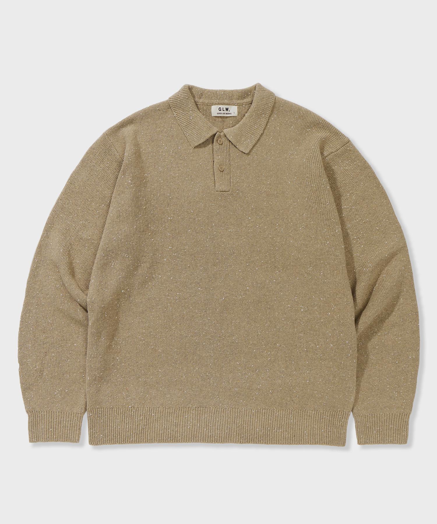 Good Life Works Oversized Heathered Collar Knit Beige Note/S
