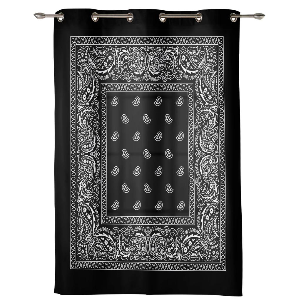 Bandana Paisley Black White Window Curtains Home Decoration Living Room Kid Drapes Cortinas Kitchen Bedroom Made Of Polyester Area Decor