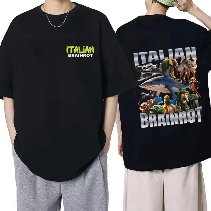 Italian Brainrot FunnyTralalero Tralala Tung Tung Sahur Bombardiro Printed Cotton T-shirt Summer Men's Loose Comfortable Top