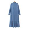 Women's Long Sleeved Loose Denim Dress with Lapel Button Up Cardigan Solid Color Casual Loose Denim Long Dress