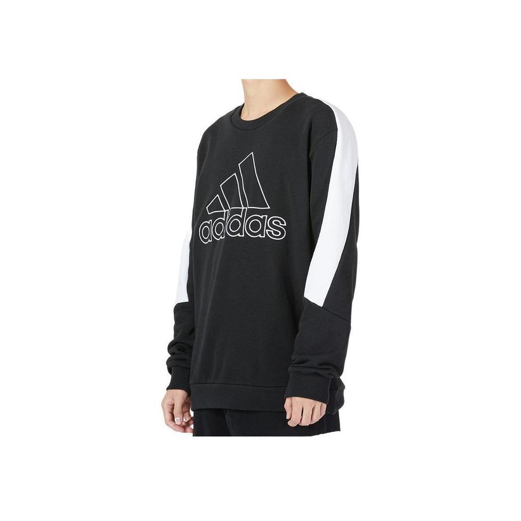 Adidas Striped Print Large Logo Crew Neck Sweatshirt Men Tops Black HK4539