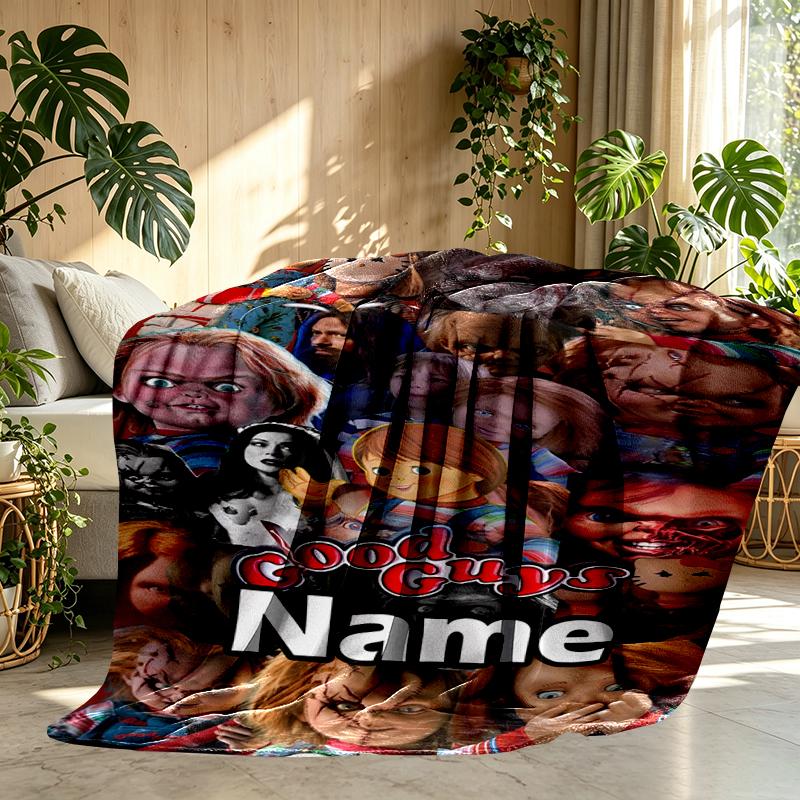 Custom Name Personalized Bride of Chucky Print Blanket, Home Decor, Bedroom, Sofa, Camping, Couch, Gifts for Birthday Christmas