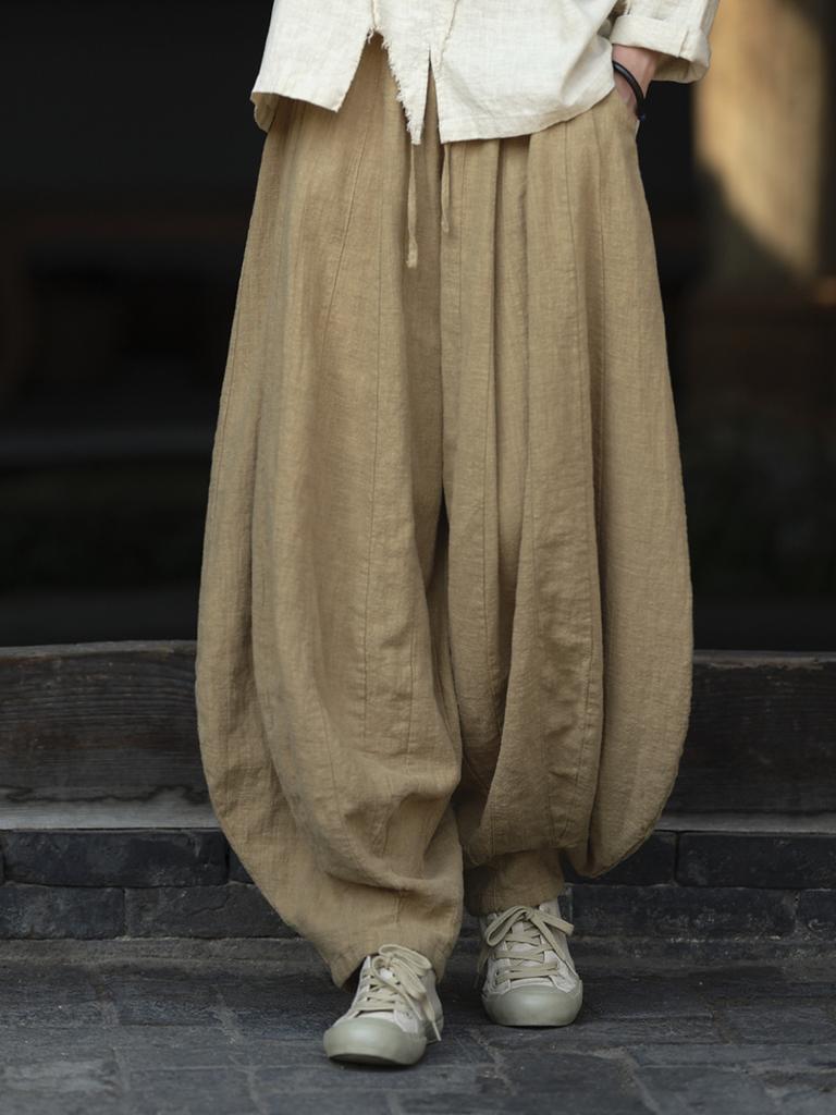 Johnature Women Vintage High Quality Bloomers Pants Solid Color Loose Autumn Trousers Elastic Waist Pants