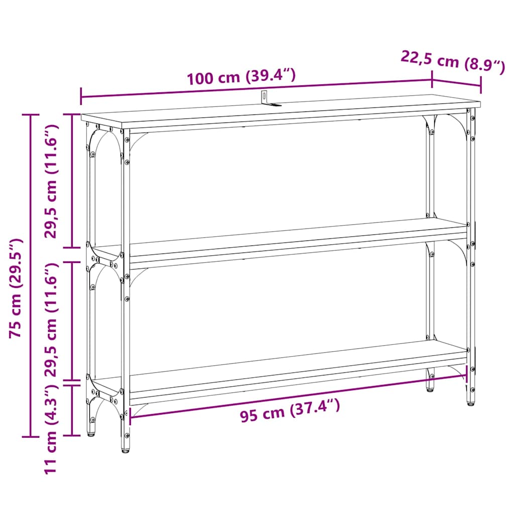 Console Table with Shelf Black Oak Effect 100 X 22.5 X 75 Cm