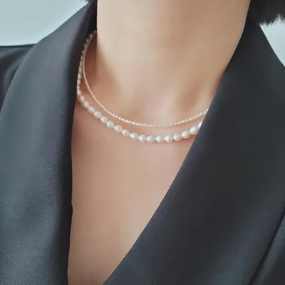 Dames 925 Zilver Mini Zoetwaterparel Gelaagde Ketting