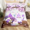 Purple Lavender Dwarf Duvet Cover King Queen Kawaii Cartoon Gnome Bedding Set Spring Flowers Comforter Cover Floral Quilt Cover