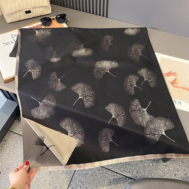 Light luxury literary and artistic style, ginkgo biloba scarf, shawl, double-sided jacquard, soft and skin-friendly, keep out the cold
