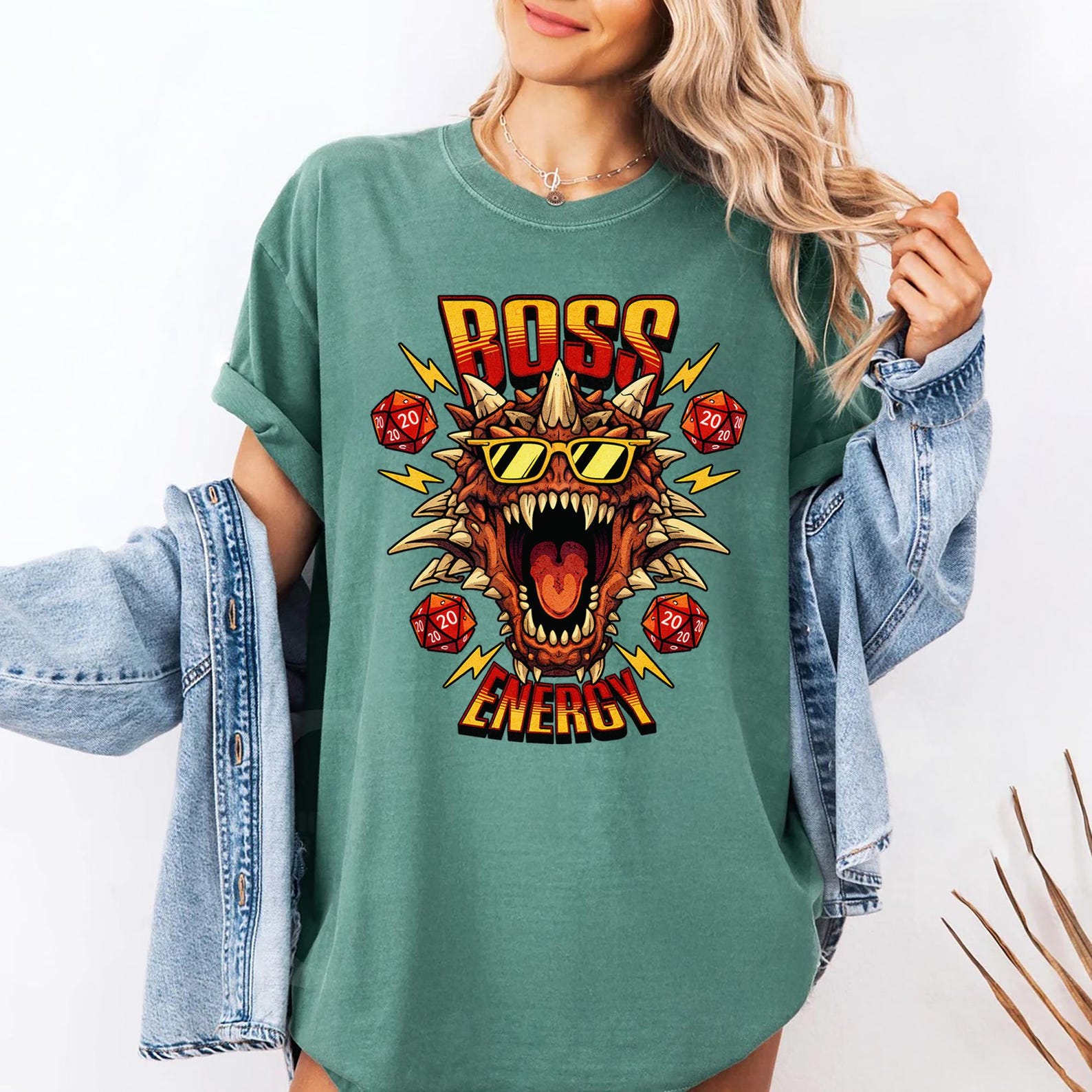 DnD Shirt D&D Tee Boss Energy D20 Monster Gamer Comfort Colors Tee Funny Dungeon Dice Graphic Tee Gamer T Shirt Gamer Gift RPG Gaming Shirt S