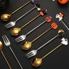 Halloween Cartoon Edelstahl Besteckset Löffel und Gabel Set mit dekorativen Griffen Kürbis & Geist Designs für den Heimgebrauch