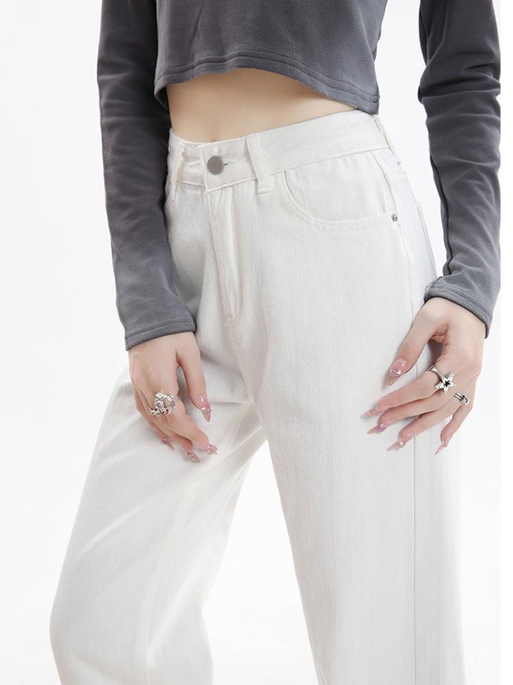 2025 Spring High Waist Straight Wide-Leg Jeans for Women - Petite Casual Long Pants