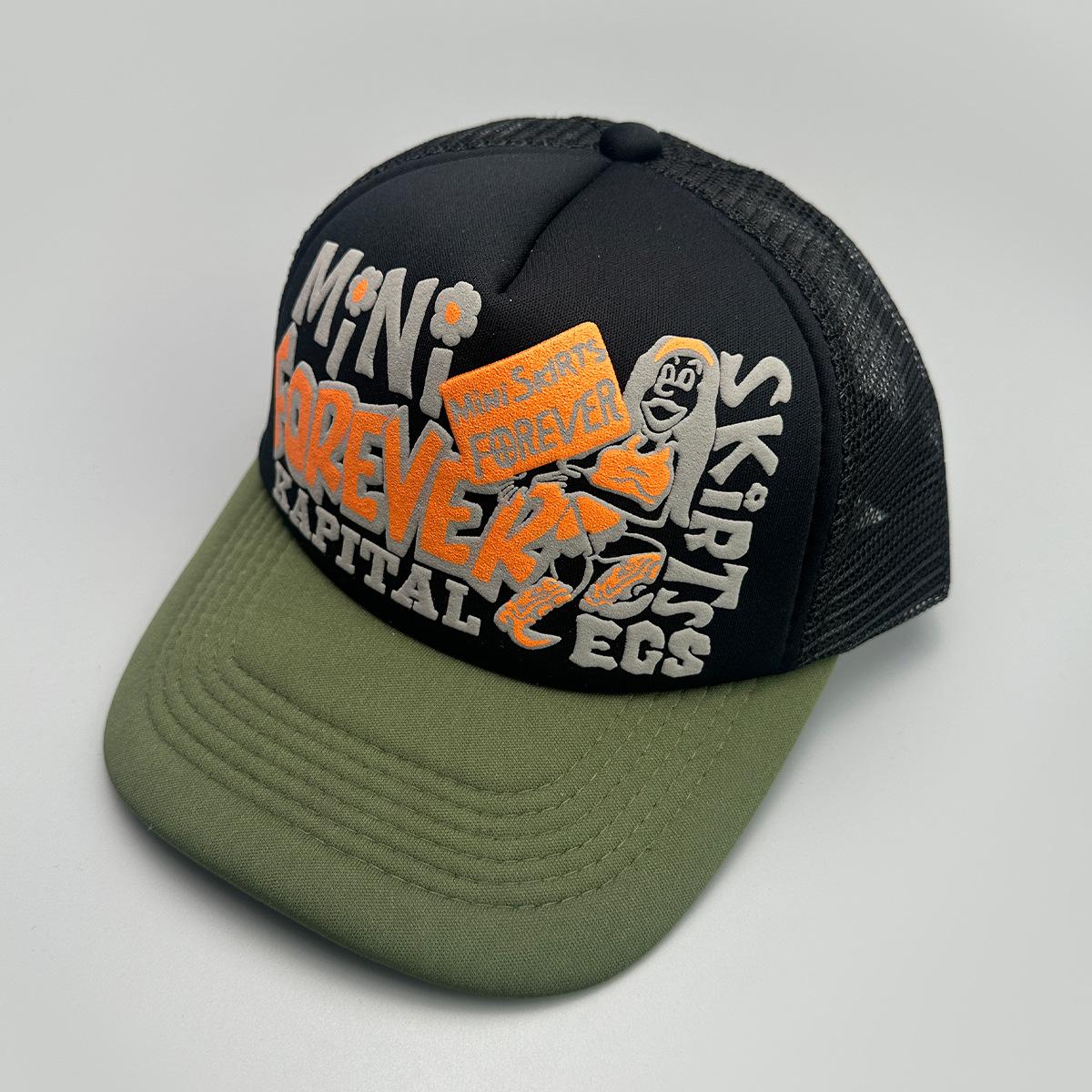Color Block Trucker Hat Mesh Back Printed Letter 5-Panel Breathable Summer Sunshade American Style Custom Hat Manufacturer One Size