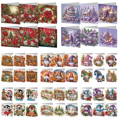 6PCS New Christmas Cards Snowman DIY Diamond Painting Card 5D DIY Diamond Embroidery Diamond Mosaic Set Greeting Thank You Card