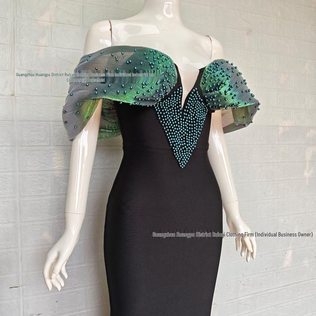 Rochie de seară elegantă franțuzească cu bandaj cu perle mărgelate 2025