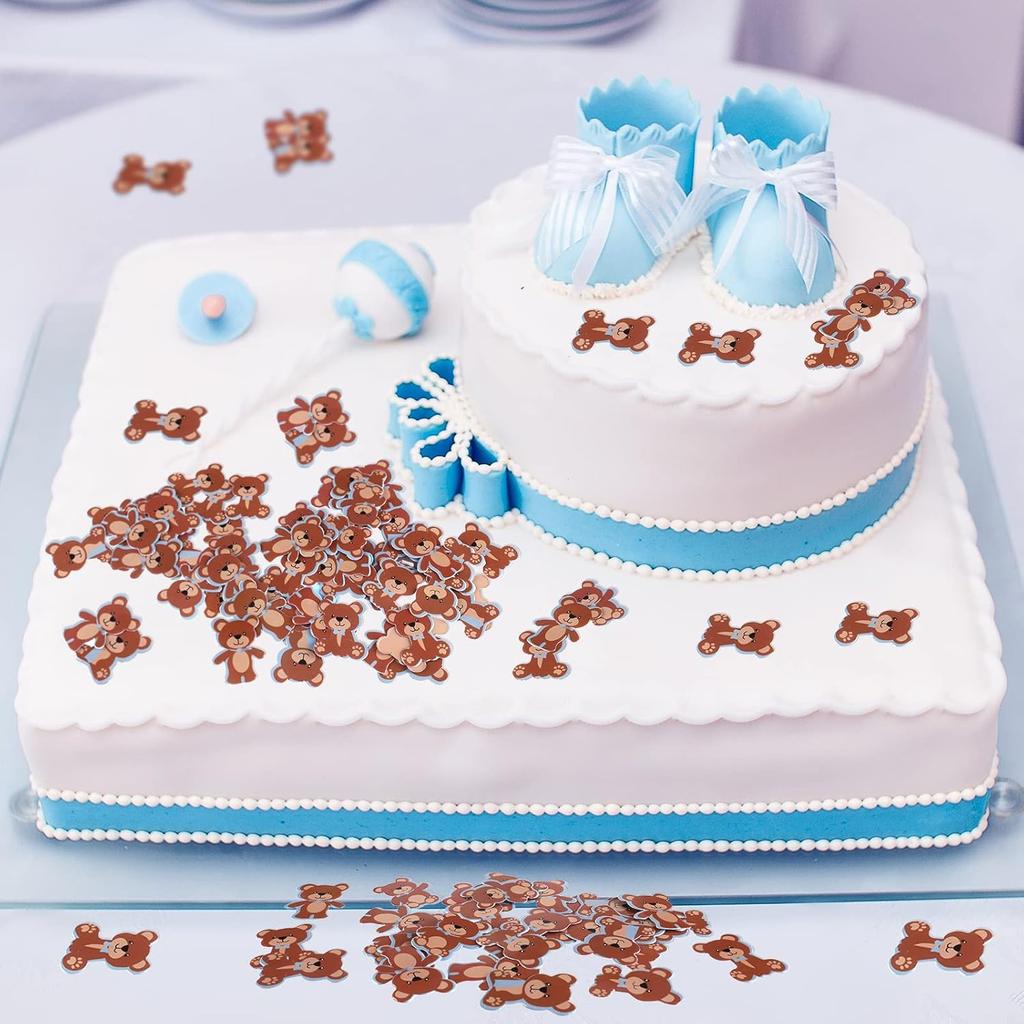 500 Pieces Blue Brown Bear Paper Confetti Baby Shower Decorations Table Party Arrangement Sprinkles Bear Birthday Decorations for Baby Shower Party