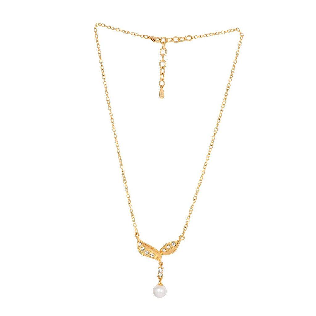 Estele Fine Gold Plated Pearl Drop Austrian Crystal Necklace Set for Women/Girls