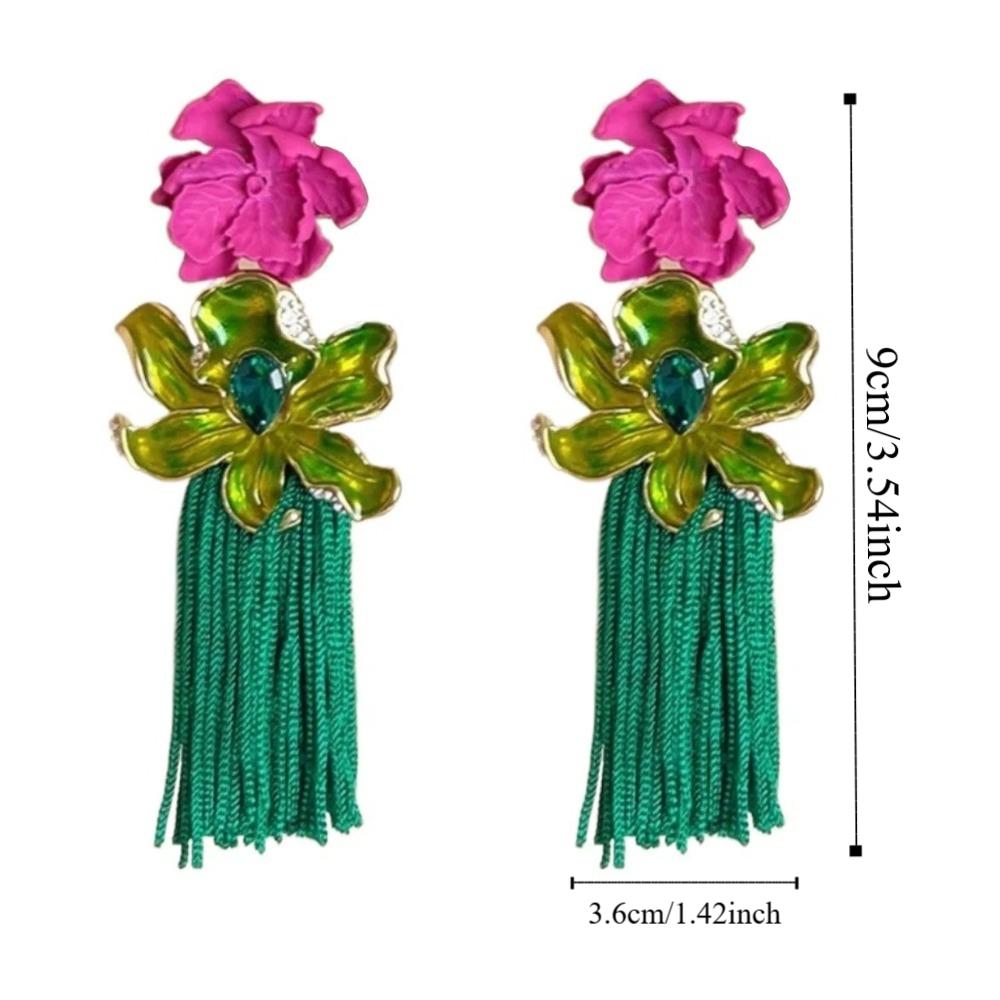 Tassel Flower Drop Earrings Rhinestone Sweet  Earrings Trendy Bohemian Earrings Women  Gift