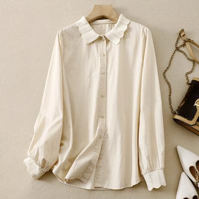 Blusas de algodón para primavera y otoño, blusas artísticas blancas para el tiempo libre, camisas vintage de color liso, camisas casuales, sencillas y versátiles