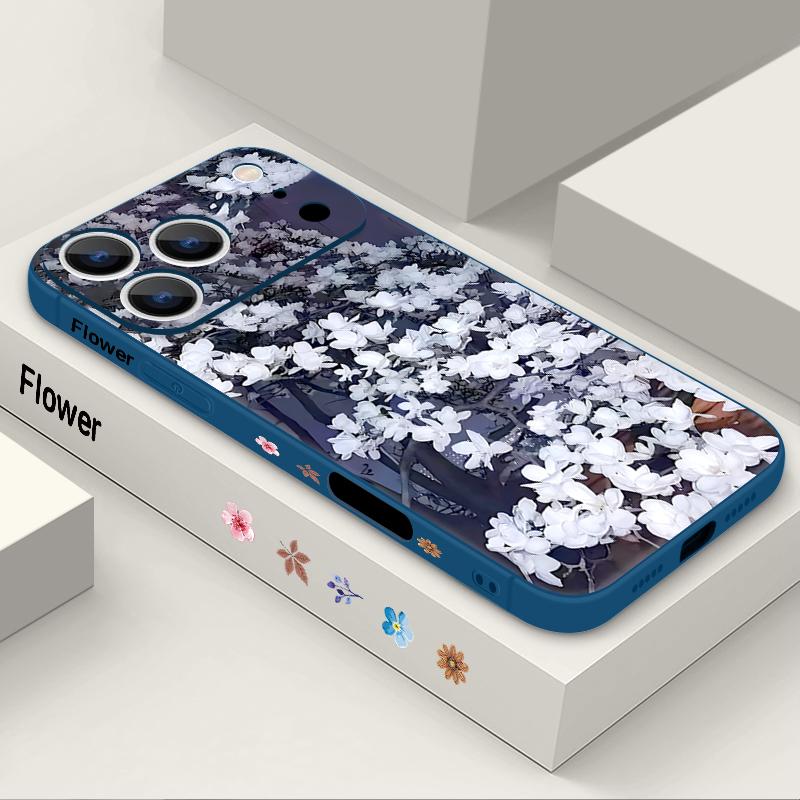 Wrist Strap Lanyard TPU Phone Case For iPhone 17 16 15 Pro Max 13 14 Pro Max 17e 16e 11 White Flower Soft Silicone Back Cover
