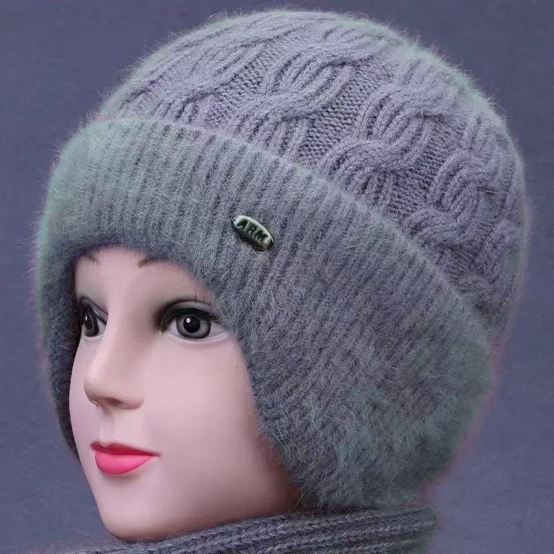 Autumn and winter old lady warm wool hat winter hat children's outdoor cold-proof fleece ear protector knitted hat