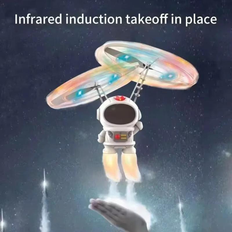Levitating Luminous Astronaut Flying Drone Toy, Hand Controlled Interactive Robot Aircraft with LED Lights, Outdoor Kids Gift