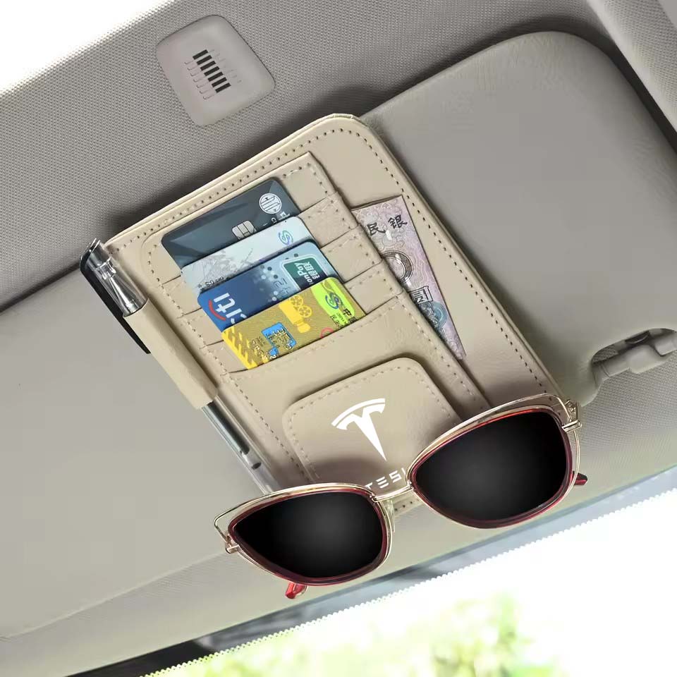 Car Sun Visor Organizer Storage Bag Card Sunglasses Clip For Tesla Cybertruck Roadster Coil SpaceX Highland Modele 3 S X Model Y