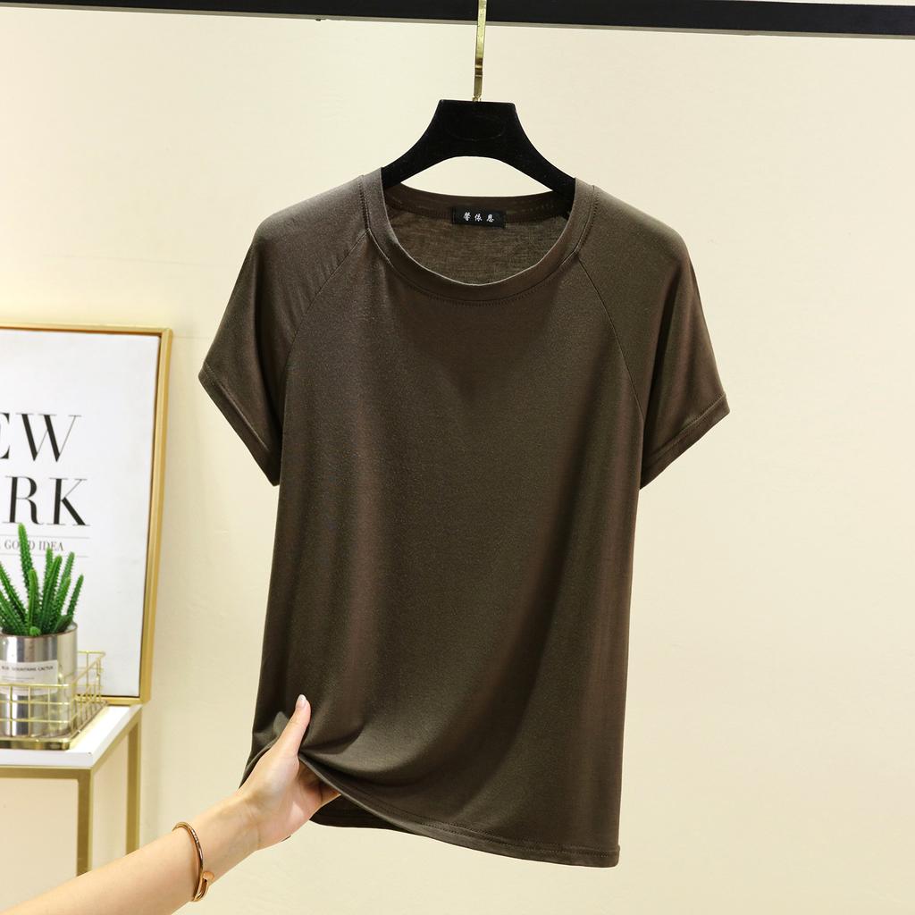 Modalová trička s výstřihem do O-kroju, raglánové rukávy, volná tílka, jednobarevná, letní tenké tričko, základní vrstva, ležérní trička, topy, univerzální