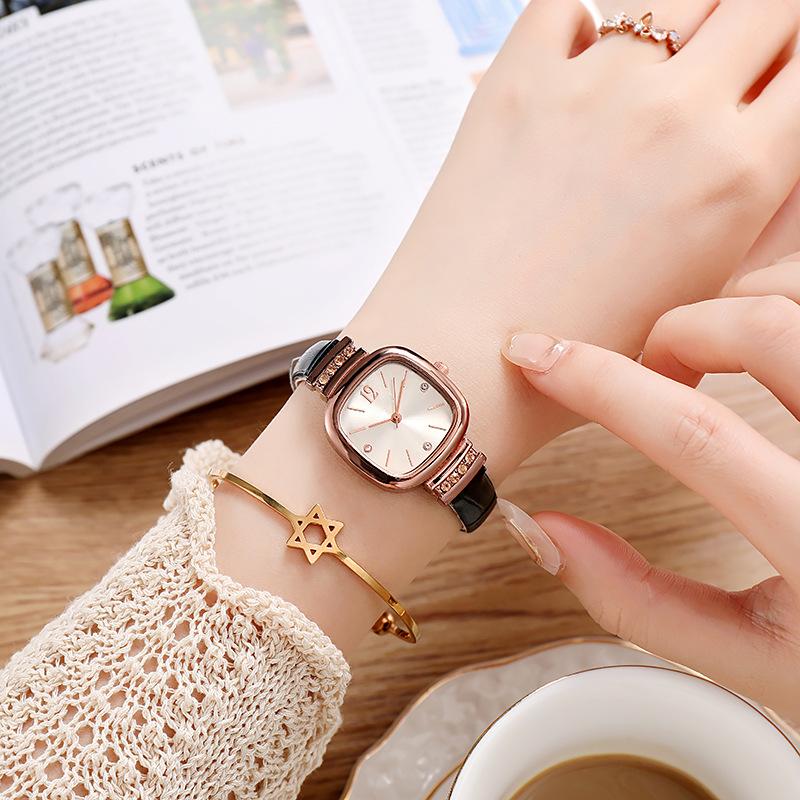 Women Square Brown Quartz Watches Luxury Ladies Leather Strap Simple Wrist Watches for Girls Gift