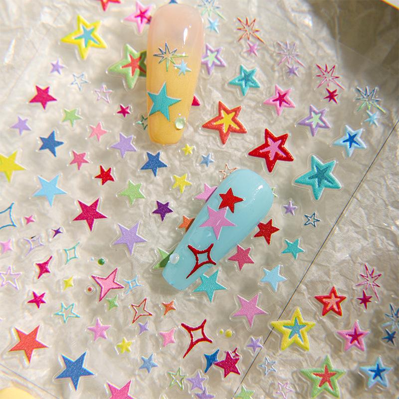 SKY Graffiti Style 6D Embossed Star Nail Art Stickers - Sweet, Colorful, 3D Adhesive Decals